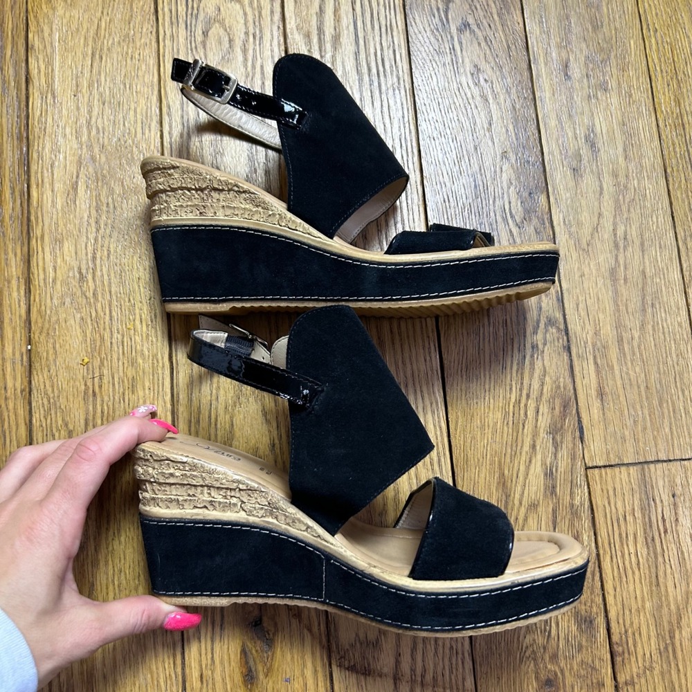 Azura Made in Italy Black Suede Wedge Sandals‎ Platform Slingback Vera Pelle 39